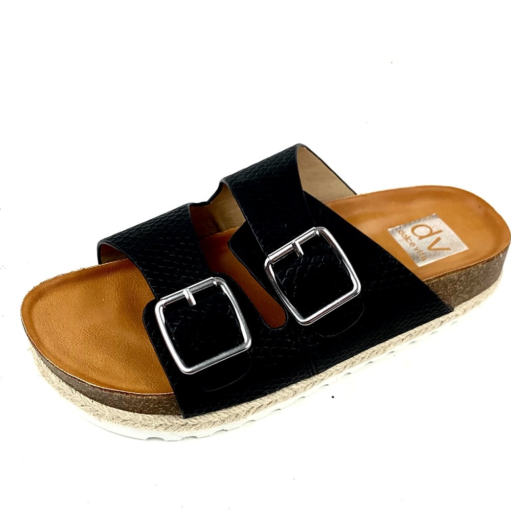 Dolce Vita Carthers Black Faux Leather DoubleStrap Sandal Size 7